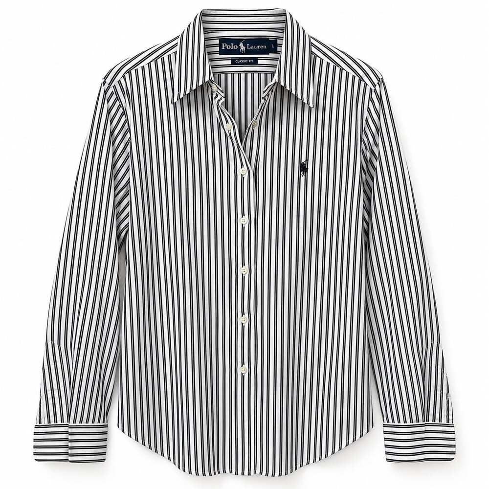 Polo Ralph Lauren Classic Fit Striped Button Down Shirt Women’s L Black White